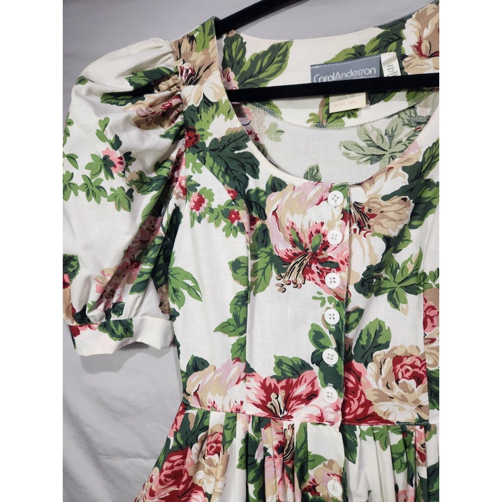 Carol Anderson‎ Floral Midi Dress Puff Sleeve Button Front Cottagecore Size 5/6 - Picture 3 of 10